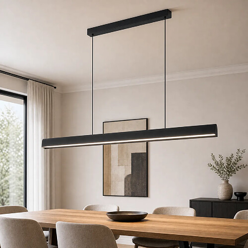 ZMH Suspension LED noir 34W Suspendue réglable en hauteur avec télécommande pour salle à manger