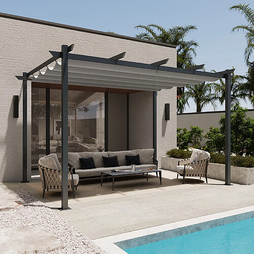 Aica Sanitaire Pergola autoportante 4 x 3m en aluminium - Toile rétractable tonnelle gris