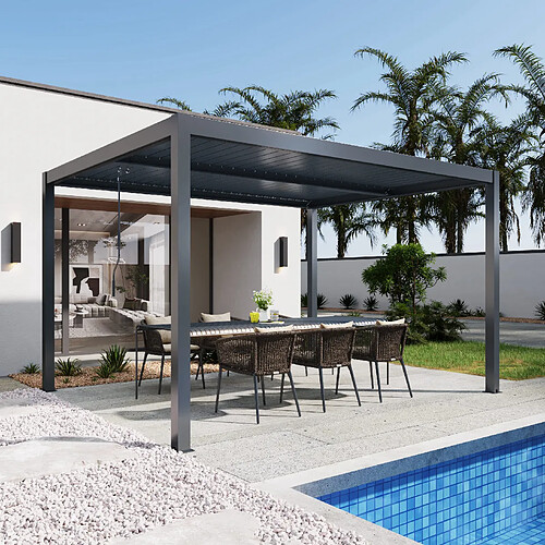Aica Sanitaire Pergola bioclimatique autoportée RIVA 4x3m - Lames orientables - Aluminium