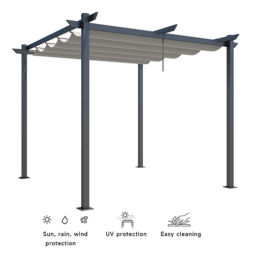 Aica Sanitaire Pergola autoportée VELA en aluminium 5.81 m², toile rétractable, 3 x 3m