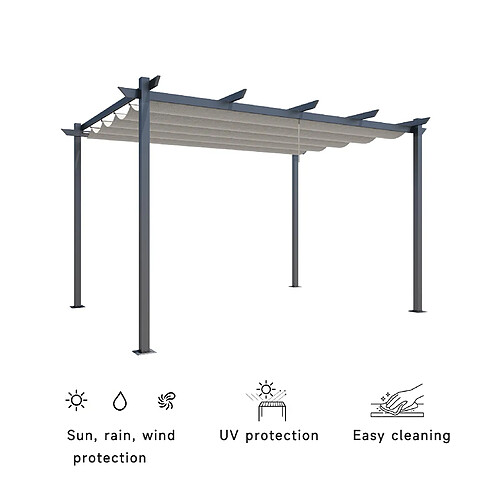 Aica Sanitaire Pergola autoportée VELA en aluminium 8.27 m², toile rétractable, 4 x 3m