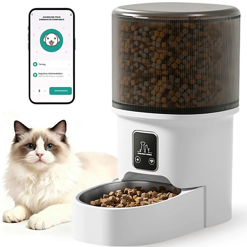 Distributeur Croquettes Chat Automatique 4L - Mangeoire de Nourriture Minuterie Programmable pour APP - Réservoir Hermétique