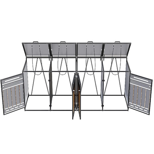 STILVORA Cache-poubelles 4 compartiments noir avec couvercles hydrauliques
