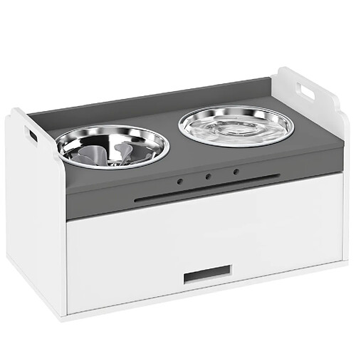 STILVORA Station repas surélevée avec rangement, 2 bols inox 2,1 L, blanc