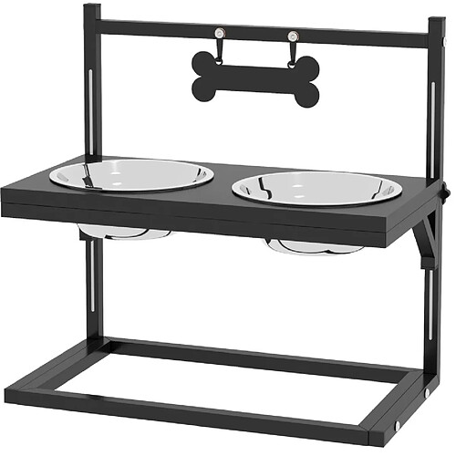 STILVORA Station de repas réglable 2 gamelles inox 900 ml noir et argent