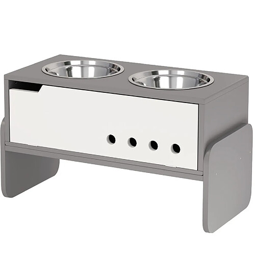 STILVORA Station de repas surélevée réglable 2 gamelles inox 2 L grise