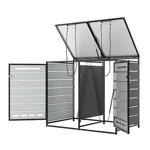 STILVORA Cache-poubelles double en fer noir effet bois, 131 x 79 x 116 cm
