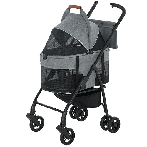 STILVORA Poussette 3 en 1 pour animaux gris pliable, cabine amovible