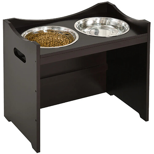 STILVORA Station repas réglable MDF marron foncé avec 2 bols inox, 54 x 31,5 x 47 cm