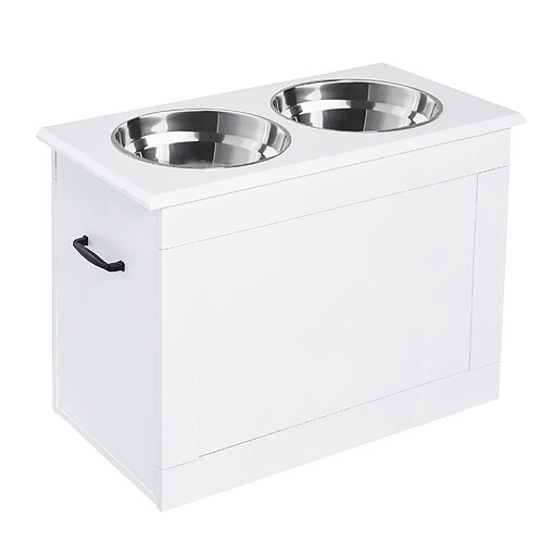 STILVORA Station repas surélevée blanche avec 2 bols inox 2 x 2000 ml