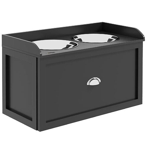 STILVORA Station repas surélevée 2 gamelles inox 2 L avec tiroir, noire