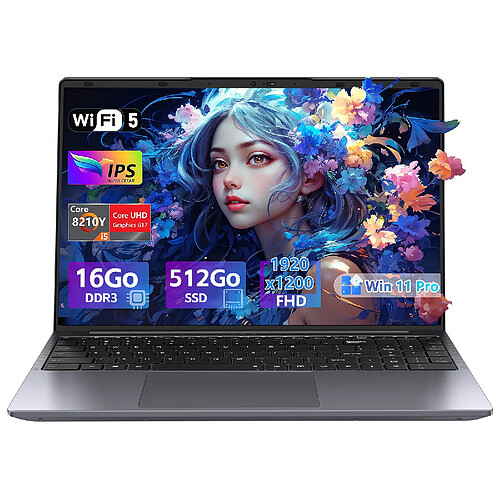 VANWIN PC Portable 16" FHD - i5-8210Y - 16Go DDR3 - 512Go SSD - RJ45 - Win 11 Pro