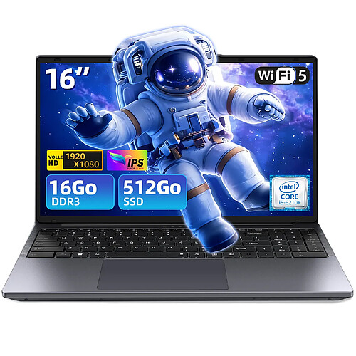 VANWIN PC Portable 16" FHD - i5-8210Y - 16Go DDR3 - 512Go SSD - RJ45 - Win 11 Pro