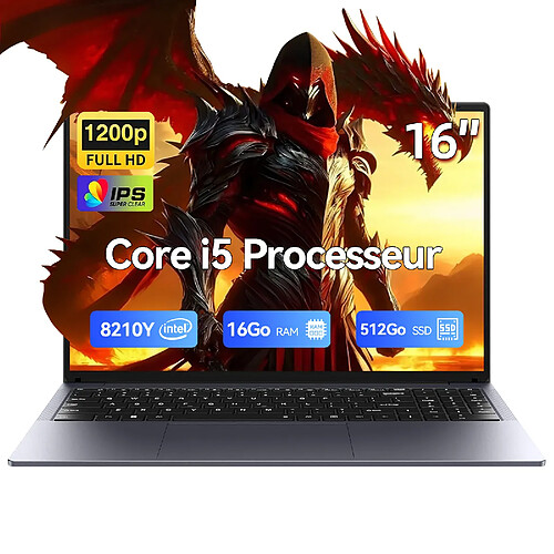 VANWIN PC Portable 16" FHD - i5-8210Y - 16Go DDR3 - 512Go SSD - RJ45 - Win 11 Pro