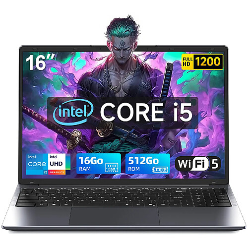 VANWIN PC Portable 16" FHD - i5-8210Y - 16Go DDR3 - 512Go SSD - RJ45 - Win 11 Pro