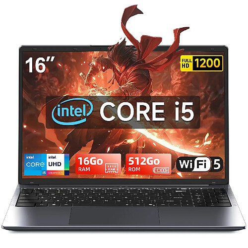 VANWIN PC Portable 16" FHD - i5-8210Y - 16Go DDR3 - 512Go SSD - RJ45 - Win 11 Pro