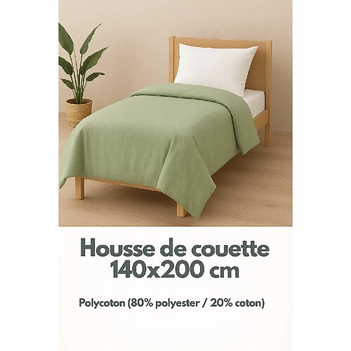 Housse de couette Polycoton verte - 1 personne 140 x 200 - MORTREUX