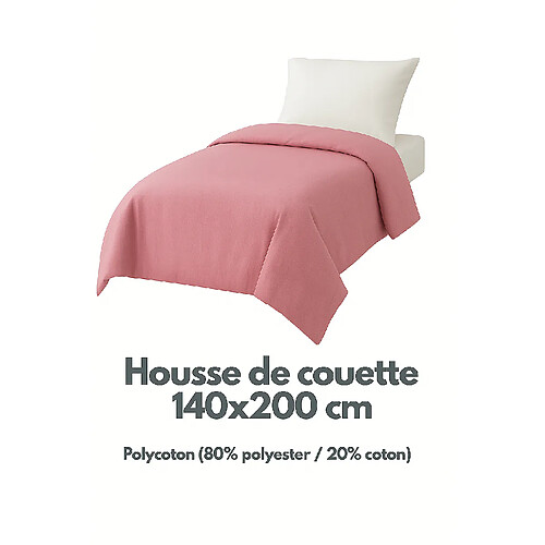 Housse de couette Polycoton Rose - 1 personne 140 x 200 - MORTREUX