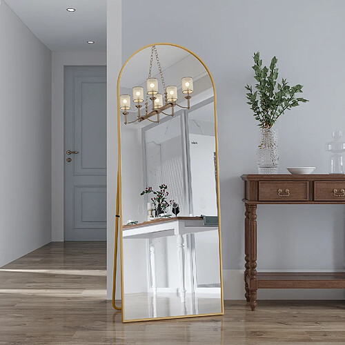 Proximax Miroir complet arqué, 162 x 53 cm, pleine longueur, monté au mur, miroir de sol, pour le salon, Doré