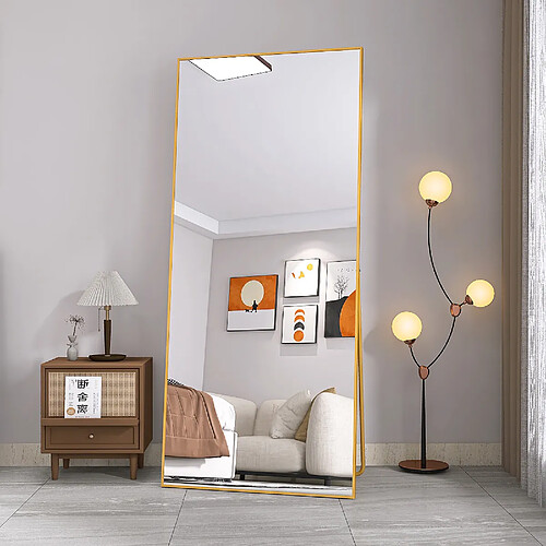 Proximax Miroir sur Pied 180x80 cm, Cadre Aluminium Doré, Miroir Mural Moderne à Poser ou Suspendre