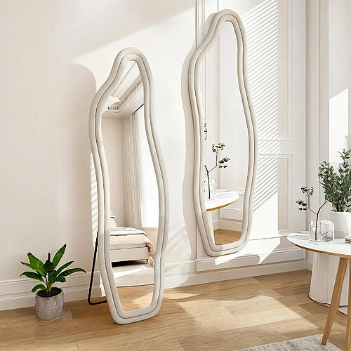 Proximax Miroir pleine longueur 160x50 cm sur pied, cadre aluminium blanc, design nuage asymétrique moderne, miroir décoratif pour chambre, dressing et salon