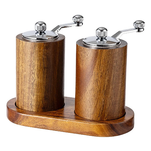 INF Ensemble de 2 moulins à poivre manuels couleur rétro avec base en acacia en forme de U