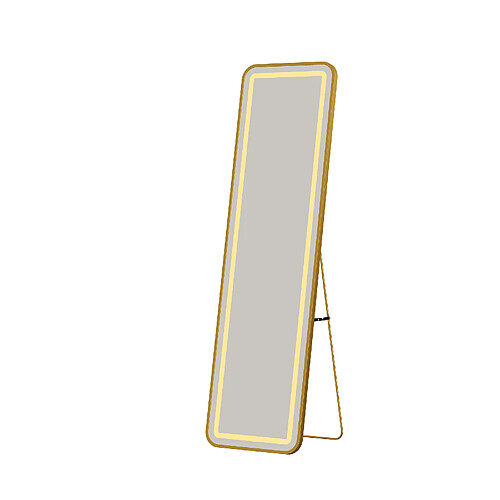Proximax Miroir pleine longueur LED 150x40 cm sur pied, verre trempé, cadre doré arrondi, éclairage doux intégré, miroir dressing pour chambre et entrée