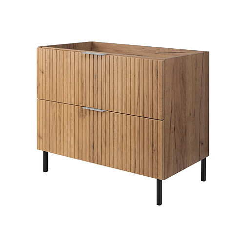 3XELIVING Meuble vasque, Chêne Craft, 80 x 77 x 46 cm, poign. argentée, pieds noirs, sans plan