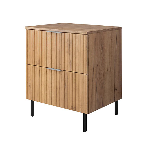 3XELIVING Meuble vasque, chêne craft, 60 x 77 x 46 cm, poign. argentée, pieds noirs + plan de travail