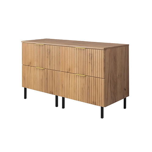 3XELIVING Meuble vasque, Chêne Craft, 120 (2 x 60) x 77 x 46 cm, poign. dorée, pieds noirs + plan