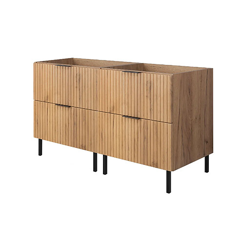 3XELIVING Meuble vasque, Chêne Craft, 120 (2 x 60 cm) x 77 x 46 cm, sans plan, pieds noirs