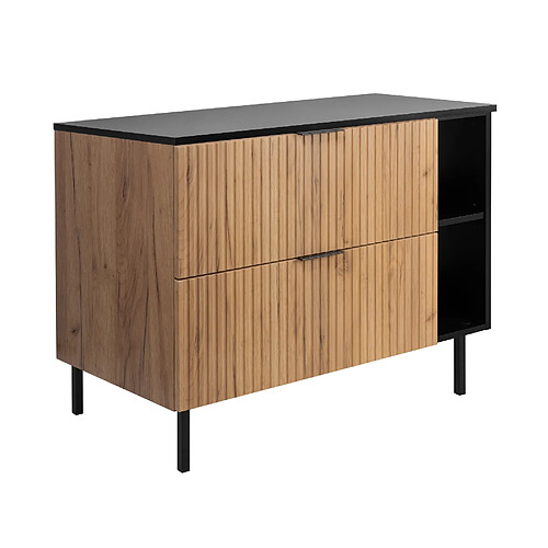 3XELIVING Meuble vasque, Chêne Craft/Noir+poign. noire, 100 (80+20) x 77 x 46 cm+plan, pieds noirs