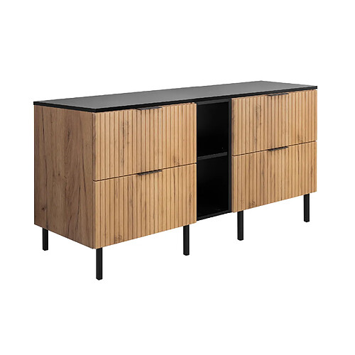 3XELIVING Meuble vasque, Chêne Craft/Noir, 140 (2 x 60+20) x 77 x 46 cm+plan, pieds noirs