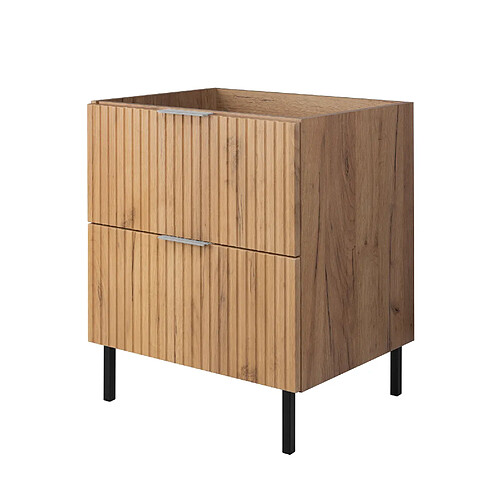3XELIVING Meuble vasque, Chêne Craft, 60 x 77 x 46 cm, poign. argentée, pieds noirs, sans plan