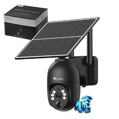 CTRONICS Caméra Sécurité Solaire 4G LTE 2.5K PTZ Noir