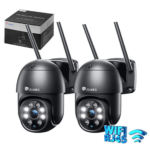 CTRONICS Double Pack Caméras WiFi Extérieures 2K 4MP - Vision Nocturne Couleur 30 m - IP66
