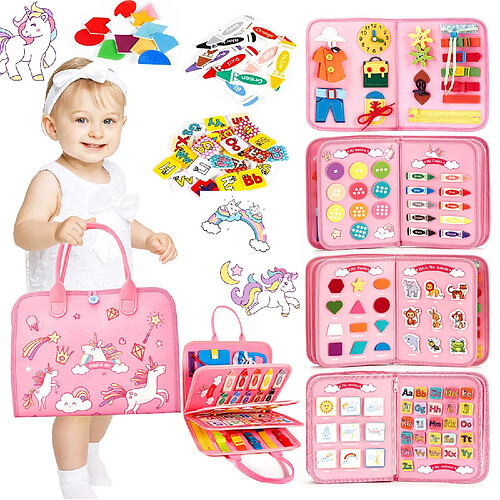 PORSILD FINESSTIQUE Jouet Montessori pour 3 4 5 6 ans, Busy Board Montessori Licorne 5 Couches Planche pour Fille pour Enfant Jeu Educatif Apprendre