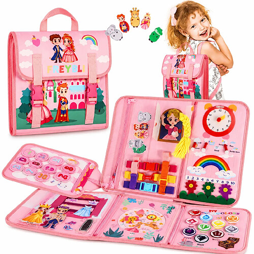 PORSILD FINESSTIQUE Livre d'Activités Montessori Enfant, Busy Board Voyage Sans Écran, Jouet Éducatif Portable avec Sac à Dos, Motricité Fine 2-5 Ans