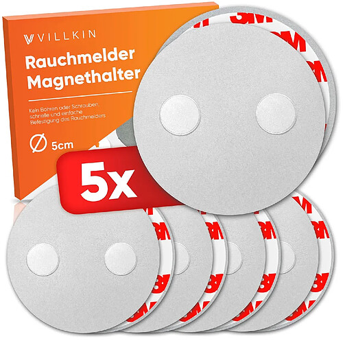 Lot de 5 Supports magnétiques pour détecteur de fumée - Diamètre 5 cm - Support magnétique