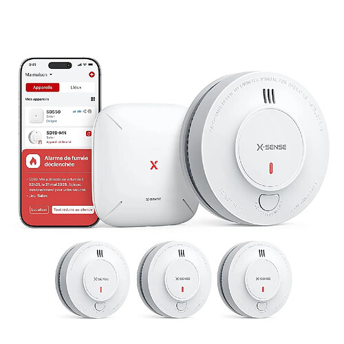 Détecteur de Fumée Connecté, Batterie Intégrée 10 Ans avec Station de Base SBS50, Fonction