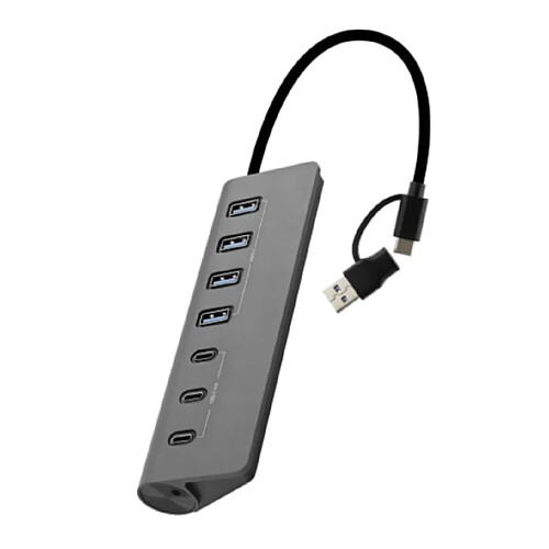 TNB HUBUSB7ALUC Hub 7 en 1 USB A USB C 3.0 aluminium gris fonce