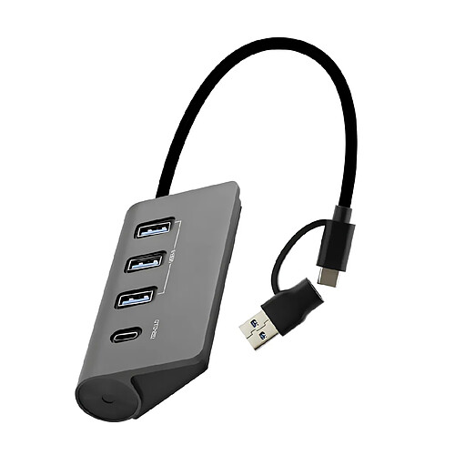 TNB HUBUSB4ALUC Hub 4 en 1 USB A USB C 3.0 aluminium gris fonce