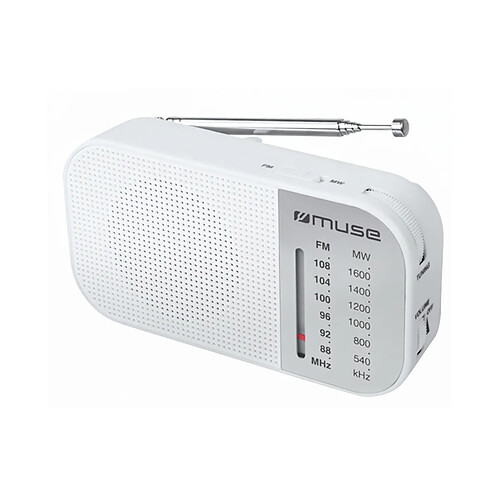 Muse Radio Portable de Poche Analogique FM / MW Muse M-025RW avec Haut-Parleur Blanc