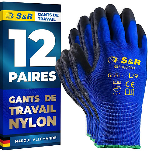 Gants de Travail Homme Femme Taille 9 - Lot de 12 Paires – Gants de protection en Nylon Lég
