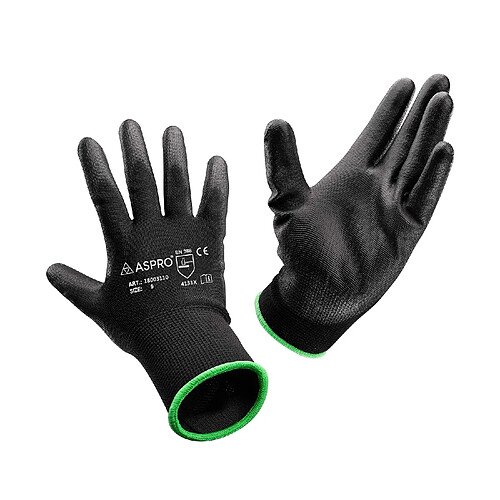 10 Paires de Gants Jardinage et Travail – Gants de Travail Noirs en Nylon Enduit de PU pour