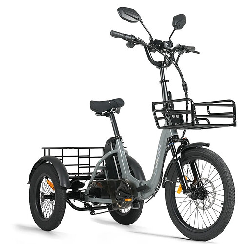 Tricycle Électrique Cysum Ag1 Pro, Batterie 48v 20ah, Marche Arrière, Grand Panier, Gris