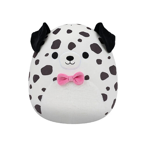 Squishmallows Dustin - Dalmatien 40 cm - Ventre pelucheux - Nœud papillon rose