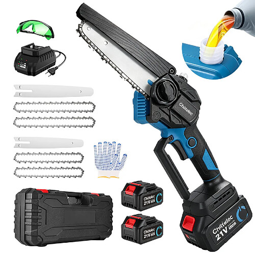 Mini Tronçonneuse à Batterie 6 et 8 Pouces–Mini Tronçonneuse Électrique Sans Fil, 2 * 4,0Ah 21V Batterie, Moteur Sans Balais