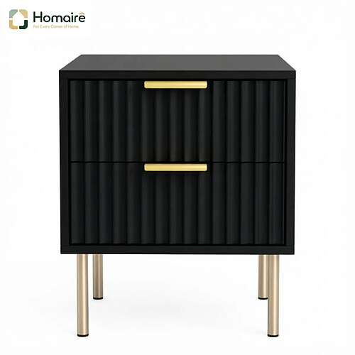 HOMAIRE Table d'appoint en métal, décor bois et panneau de particules noir en mdf 40 x 39 x 48 cm