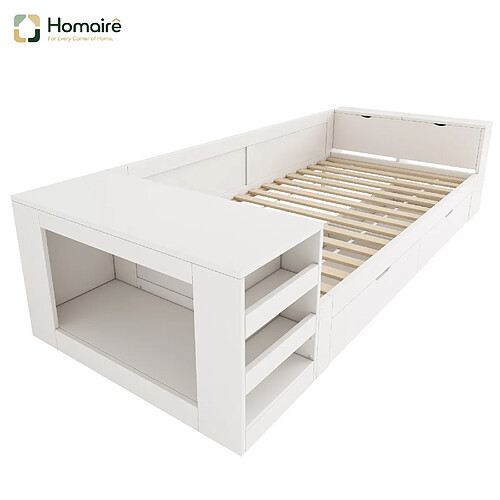 HOMAIRE Lit blanc en décor bois de 265 x 94 x 60 cm